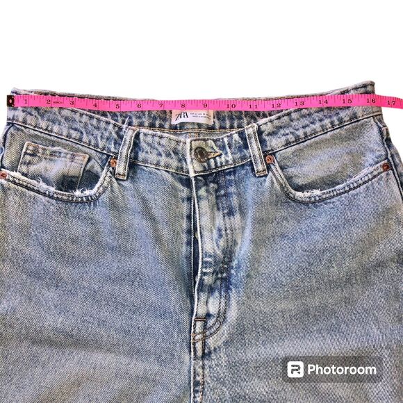 ZARA distressed light wash raw hem straight leg jeans 4 button women's size 10 - Picture 5 of 12